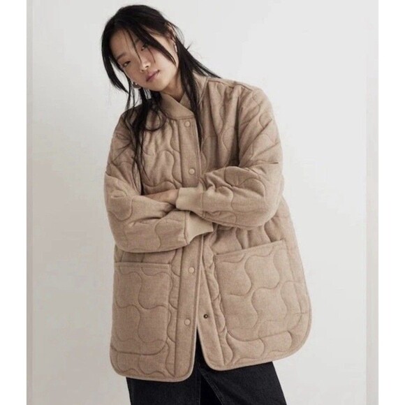 Madewell Jackets & Blazers - Madewell Quilted Oversized Wool Bomber Jacket Small Tan Chore Barn Minimalist
